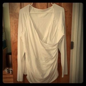 Garnet Hill long sleeve white faux wrap top